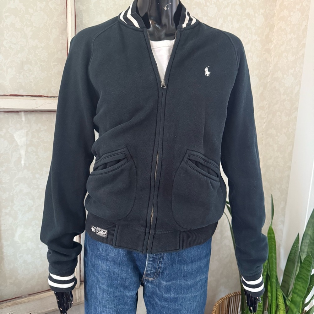 Mens Vintage Polo Ralph Lauren Baseball Jacket Sz Small Conmar Zipper Black 90s